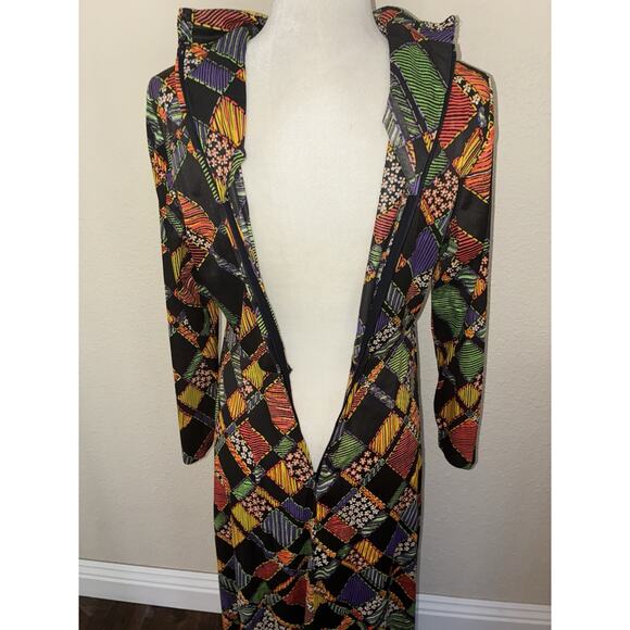 Vintage Polyester Dress Patchwork Zip No Designer Union Label S M High Neck Zip - Picture 10 of 15